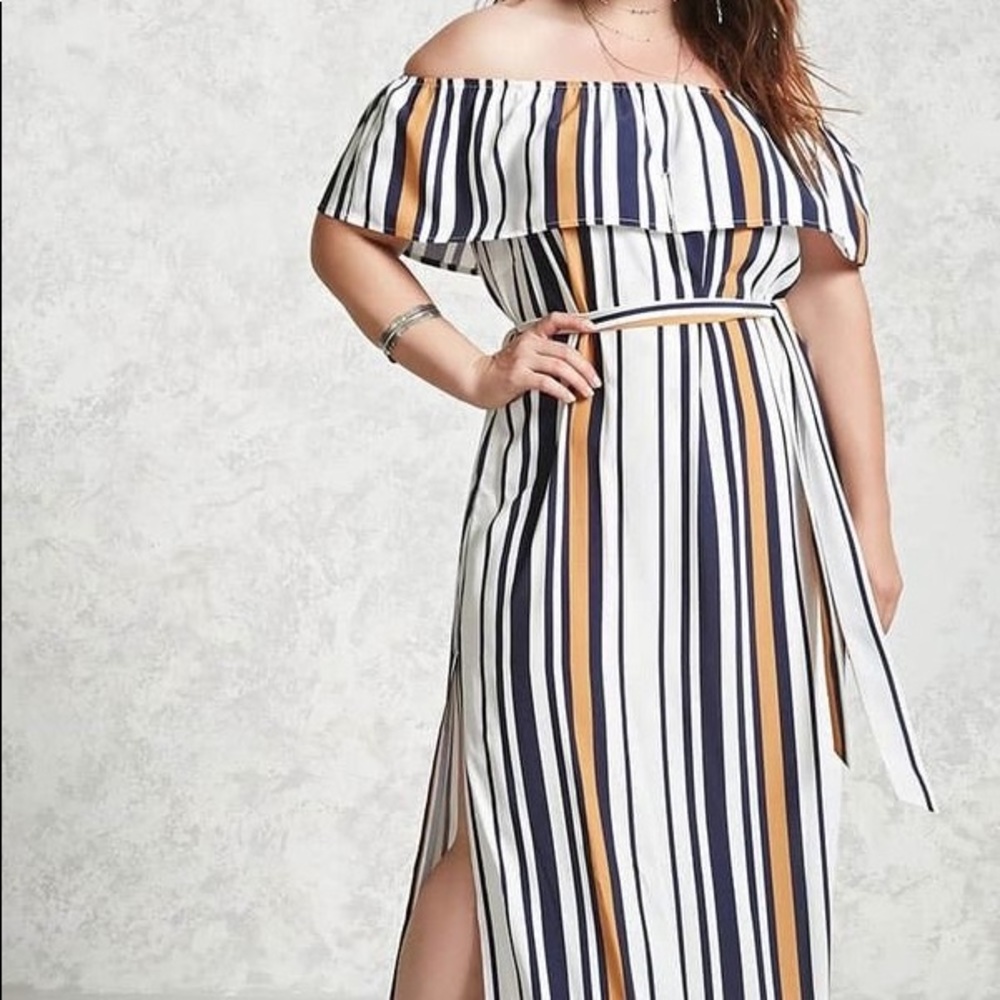 FOREVER21 White Maxi Off the Shoulder Dress